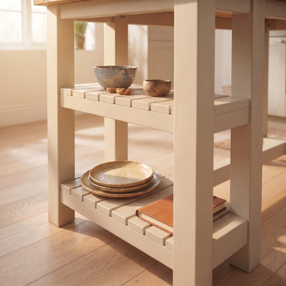 NORVIK Cashmere Solid Wood Kitchen Island With Shelf / Breakfast Bar
