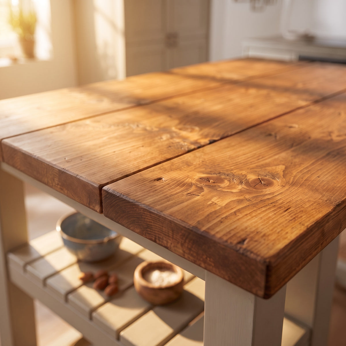 NORVIK Cashmere Solid Wood Kitchen Island With Shelf / Breakfast Bar