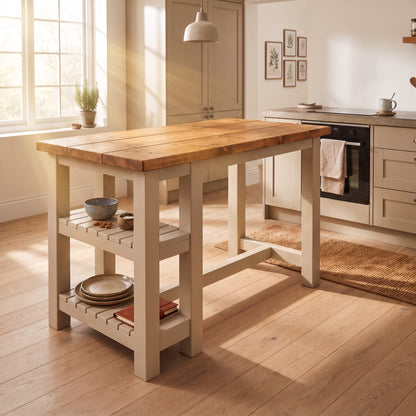 NORVIK Cashmere Solid Wood Kitchen Island With Shelf / Breakfast Bar