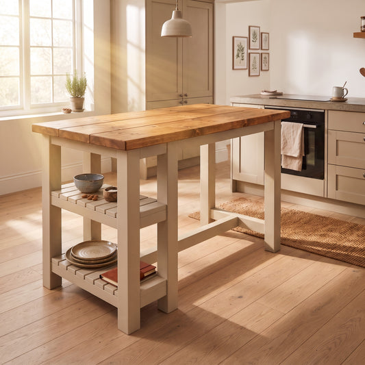 NORVIK Cashmere Solid Wood Kitchen Island With Shelf / Breakfast Bar