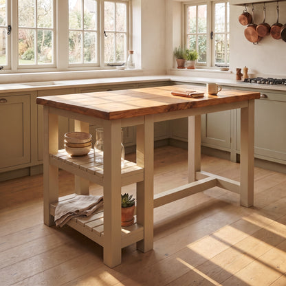 NORVIK Cashmere Solid Wood Kitchen Island With Shelf / Breakfast Bar