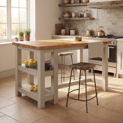 NORVIK Cashmere Solid Wood Kitchen Island With Shelf / Breakfast Bar