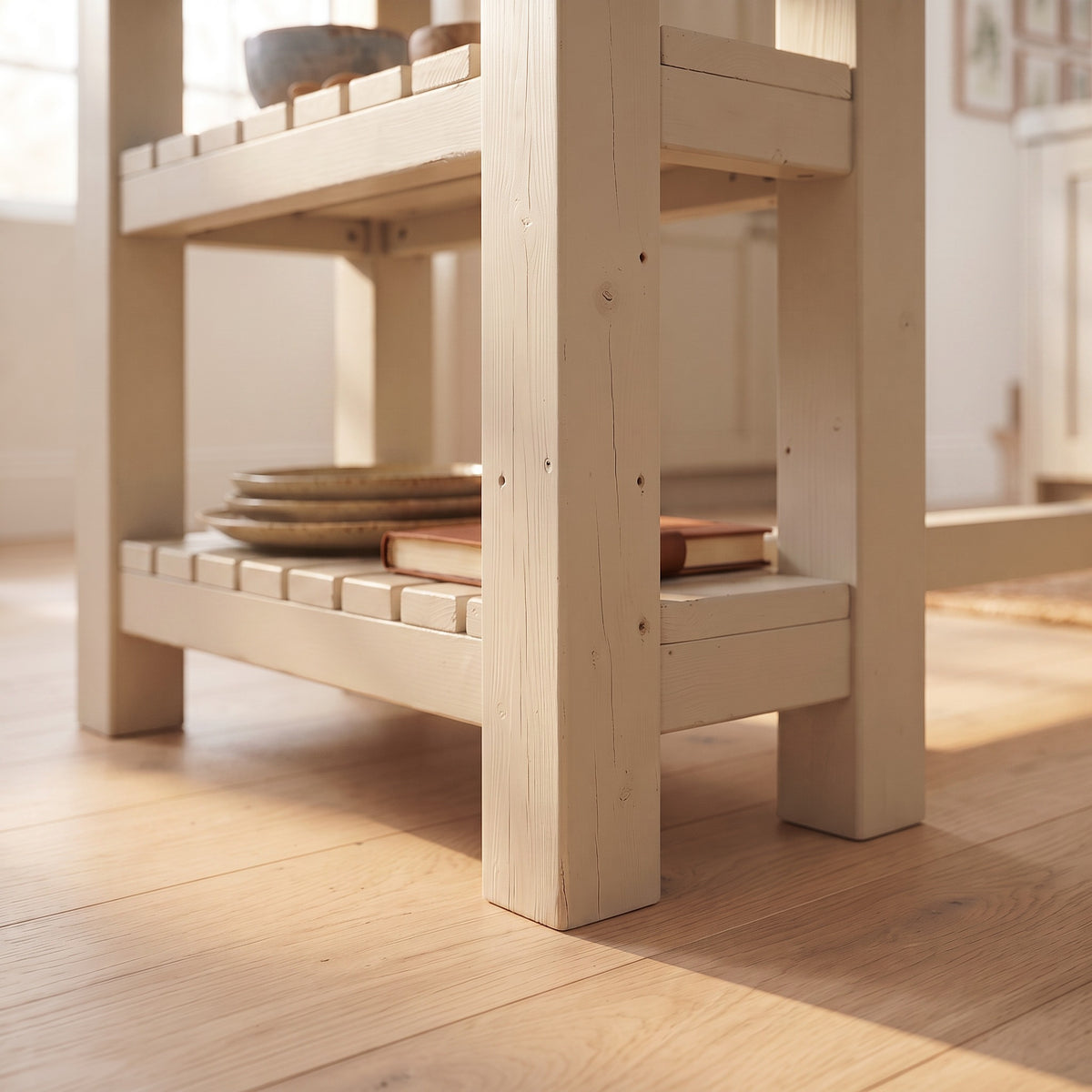 NORVIK Cashmere Solid Wood Kitchen Island With Shelf / Breakfast Bar