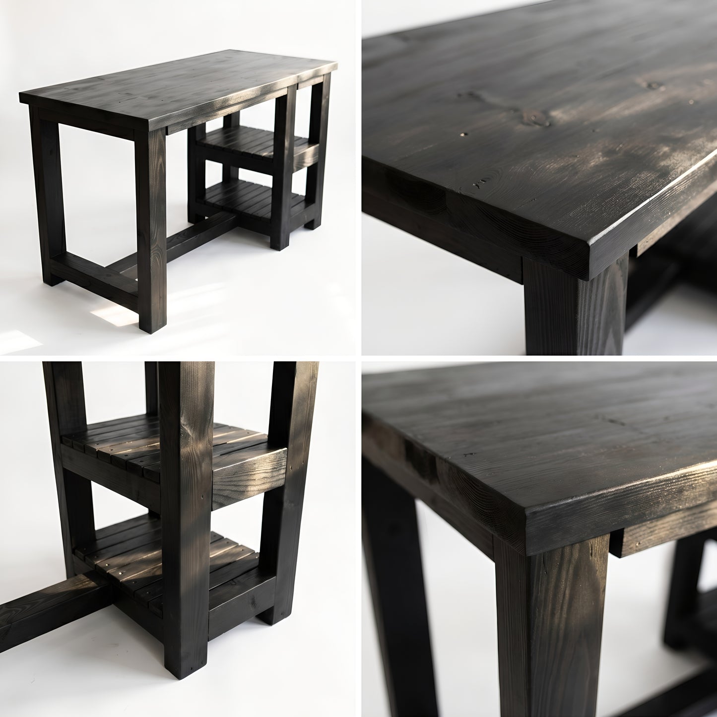 NORVIK Black Solid Wood Kitchen Island With Shelf / Breakfast Bar
