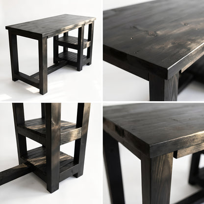 NORVIK Black Solid Wood Kitchen Island With Shelf / Breakfast Bar