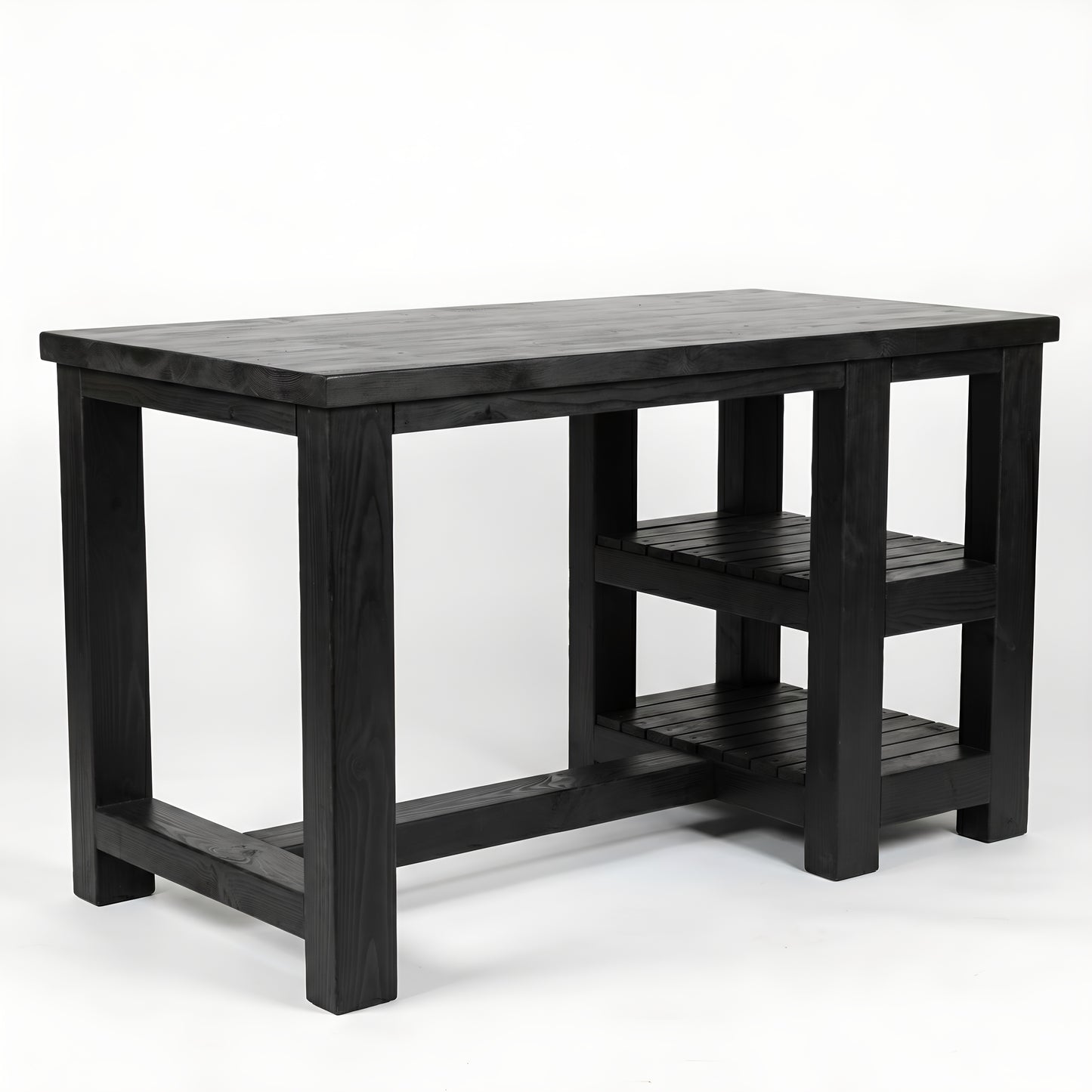 NORVIK Black Solid Wood Kitchen Island With Shelf / Breakfast Bar