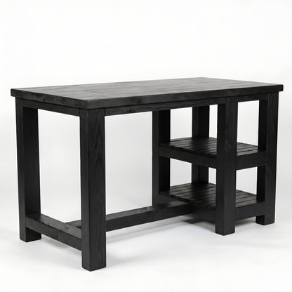NORVIK Black Solid Wood Kitchen Island With Shelf / Breakfast Bar
