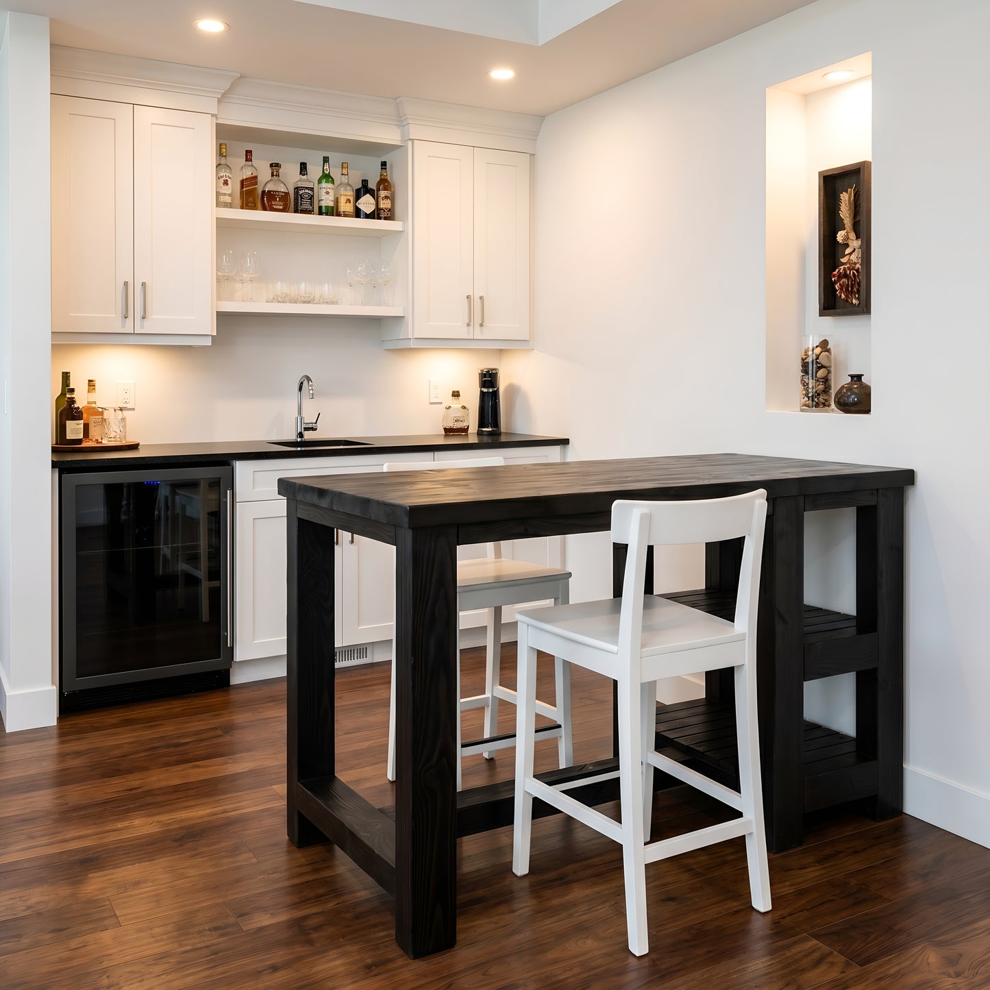 NORVIK Black Solid Wood Kitchen Island With Shelf / Breakfast Bar
