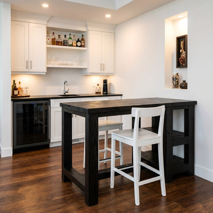 NORVIK Black Solid Wood Kitchen Island With Shelf / Breakfast Bar