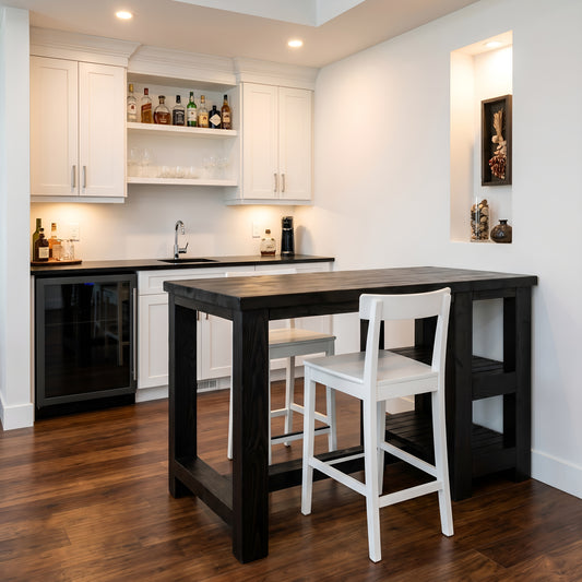 NORVIK Black Solid Wood Kitchen Island With Shelf / Breakfast Bar