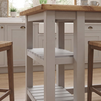 NORVIK Light Grey Solid Wood Kitchen Island With Shelf / Breakfast Bar