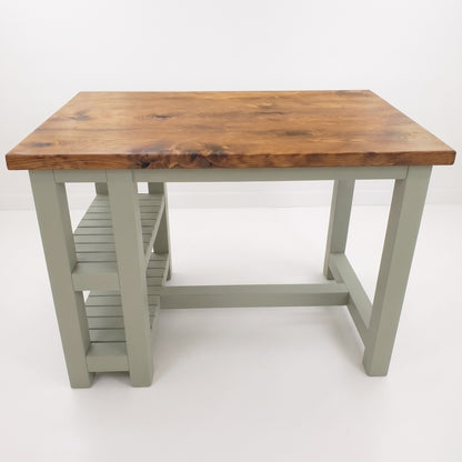 NORVIK Light Green Solid Wood Kitchen Island With Shelf / Breakfast Bar