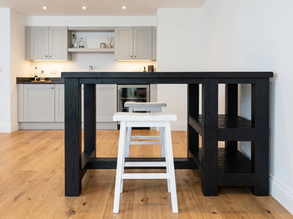 NORVIK Black Solid Wood Kitchen Island With Shelf / Breakfast Bar