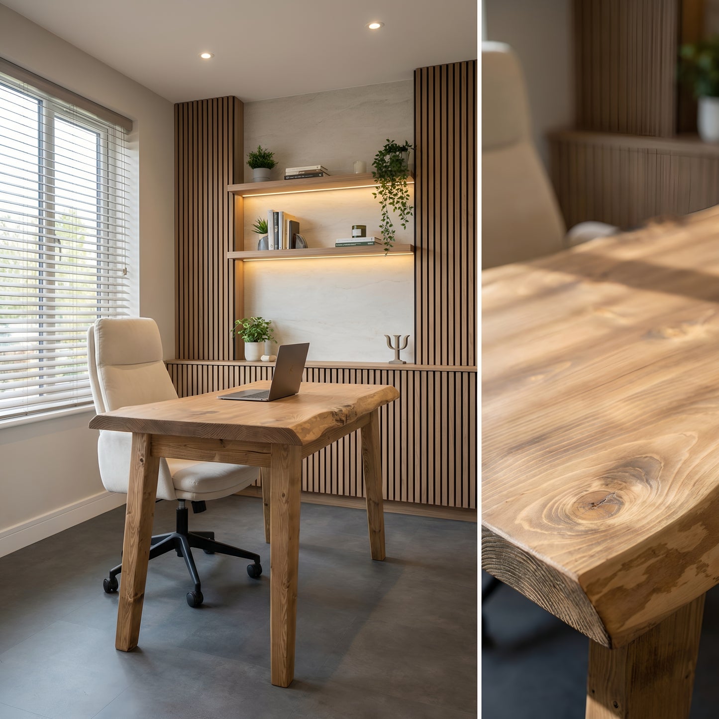 NORWOOD Live Edge Solid Wood Study / Office / Computer Desk Table With Wooden Legs