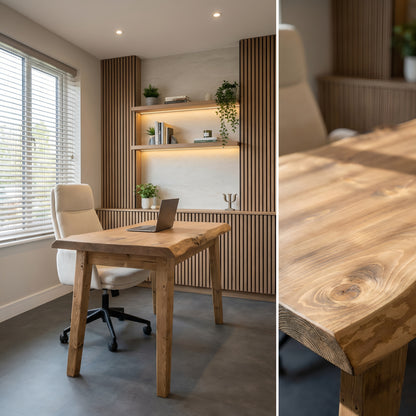 NORWOOD Live Edge Solid Wood Study / Office / Computer Desk Table With Wooden Legs