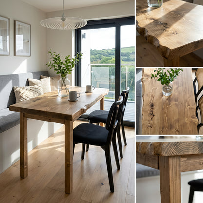 FERRO Waney / Live Edge Solid Wood Dining Table With Wooden Legs