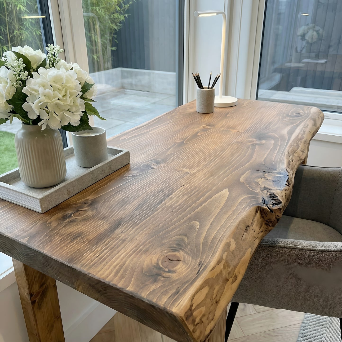 NORWOOD Live Edge Solid Wood Study / Office / Computer Desk Table With Wooden Legs