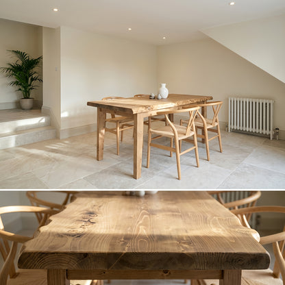 FERRO Waney / Live Edge Solid Wood Dining Table With Wooden Legs
