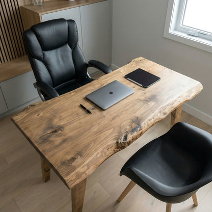 NORWOOD Live Edge Solid Wood Study / Office / Computer Desk Table With Wooden Legs