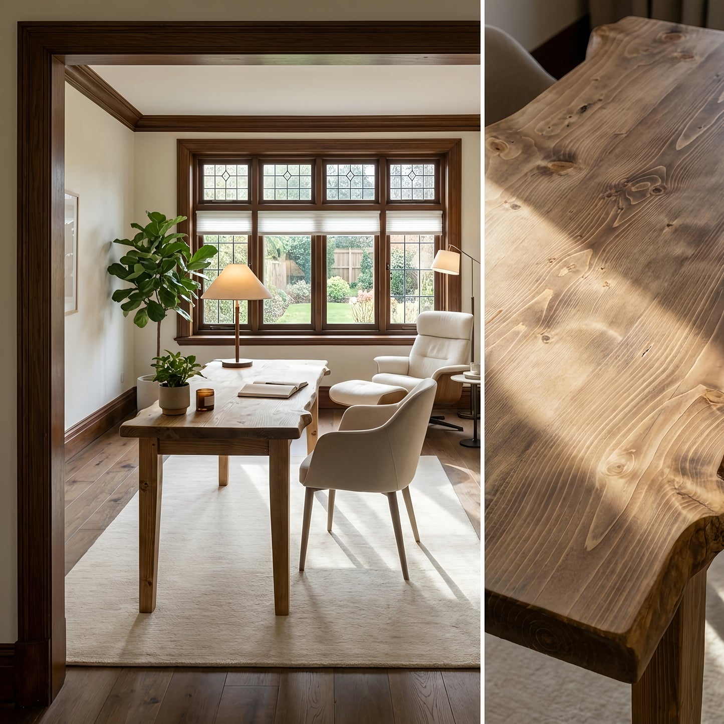 FERRO Waney / Live Edge Solid Wood Dining Table With Wooden Legs
