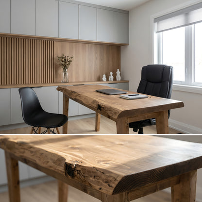 NORWOOD Live Edge Solid Wood Study / Office / Computer Desk Table With Wooden Legs