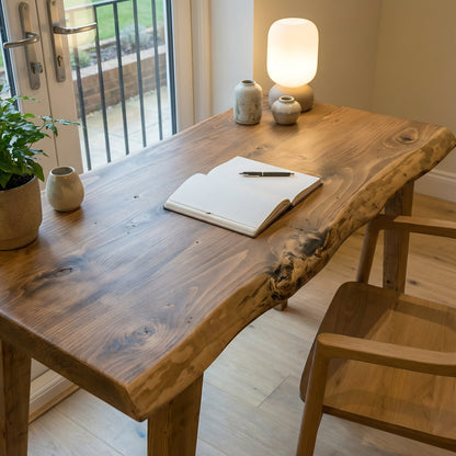 NORWOOD Live Edge Solid Wood Study / Office / Computer Desk Table With Wooden Legs