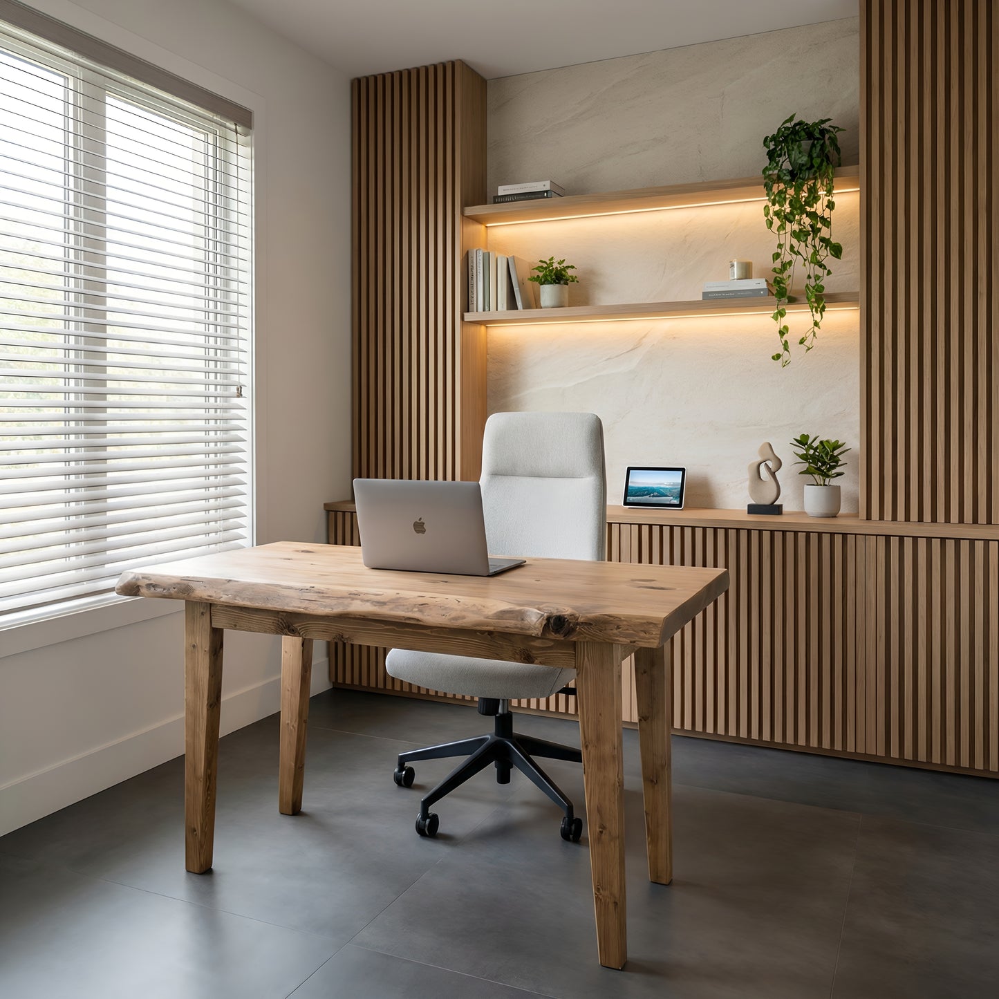 NORWOOD Live Edge Solid Wood Study / Office / Computer Desk Table With Wooden Legs