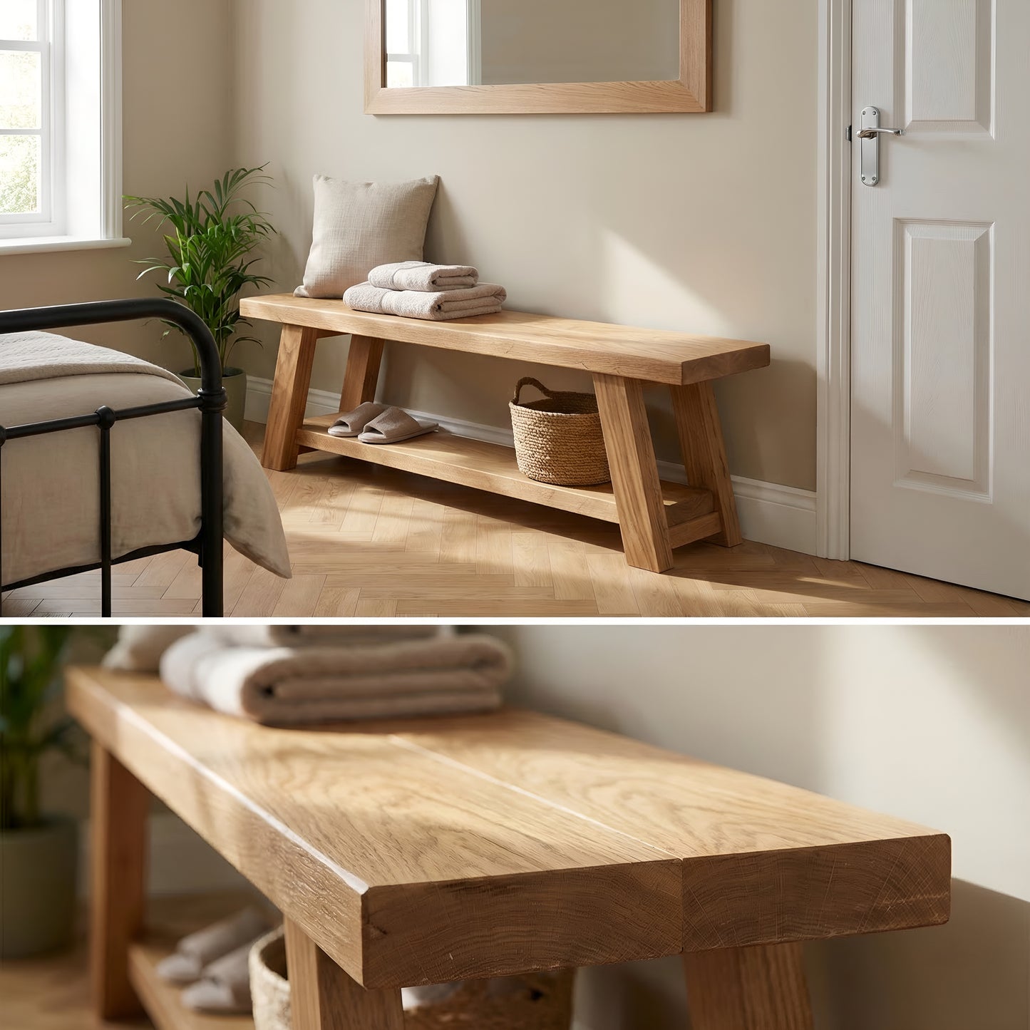 Solid Oak ROME Solid Wood Chunky TV Unit / Bench / Real American Oak