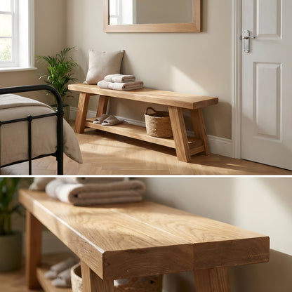 Solid Oak ROME Solid Wood Chunky TV Unit / Bench / Real American Oak