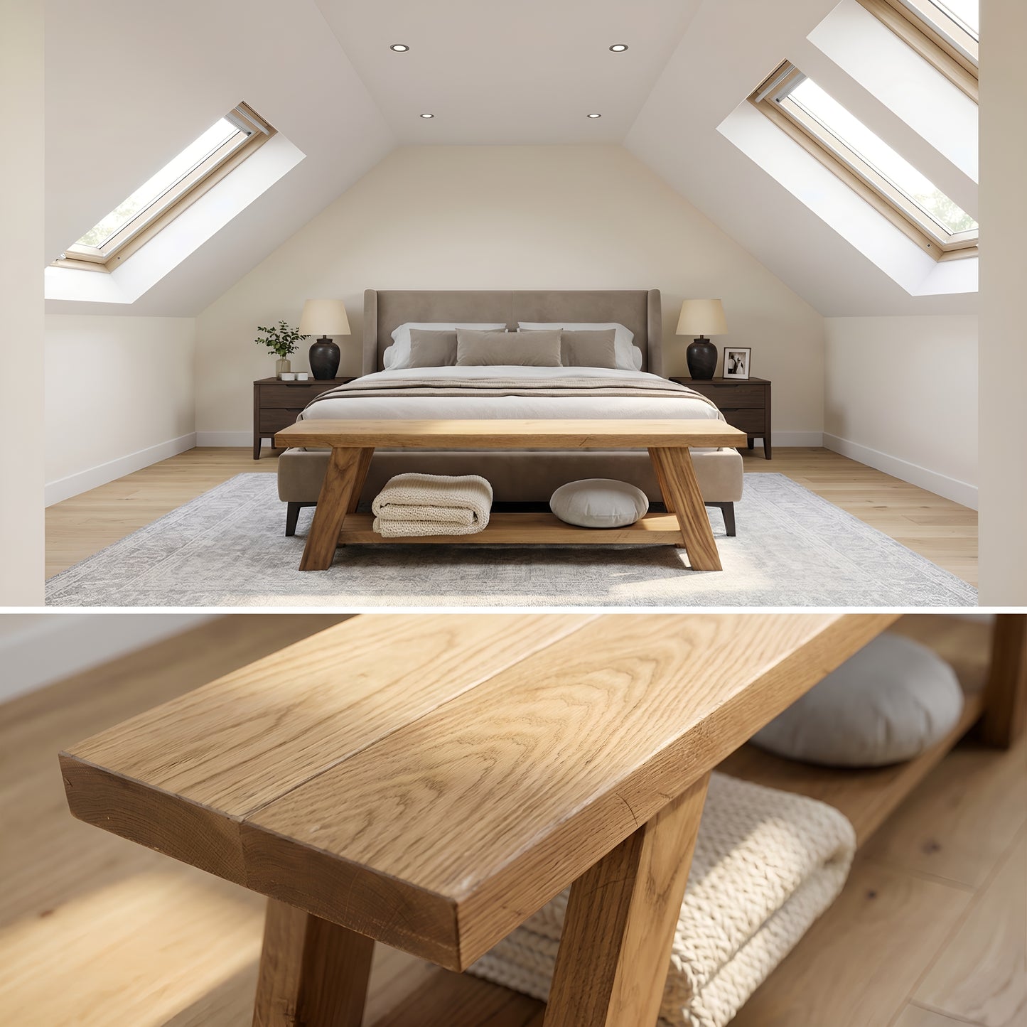 Solid Oak ROME Solid Wood Chunky TV Unit / Bench / Real American Oak
