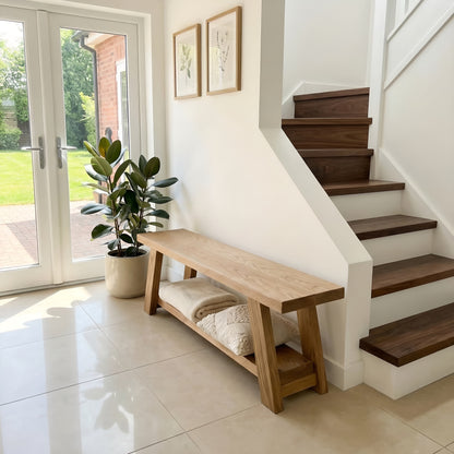 Solid Oak ROME Solid Wood Chunky TV Unit / Bench / Real American Oak