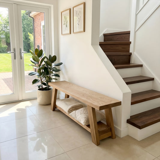 Solid Oak ROME Solid Wood Chunky TV Unit / Bench / Real American Oak