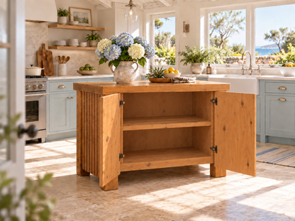 NORCLIFFE Light Oak Colour Fluted Doors Kitchen Island / Breakfast Bar / Rustic Island