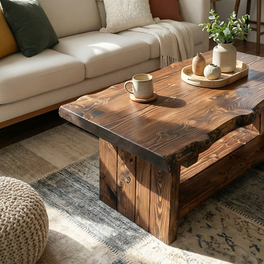 ORIN Chunky Live / Waney Edge Coffee Table With Shelf