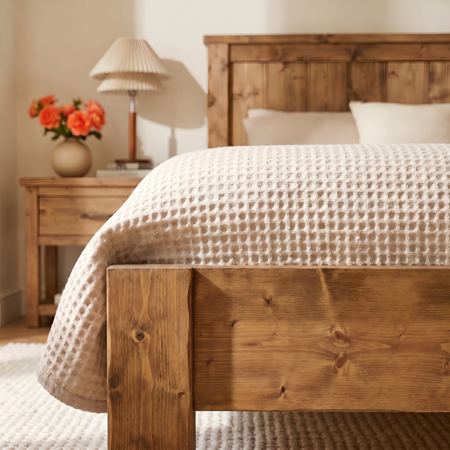 Orla Bed Frame 30cm High  / Chunky Solid Rustic Pine Bed with Headboard