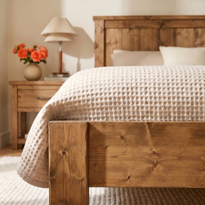 Orla Bed Frame 30cm High  / Chunky Solid Rustic Pine Bed with Headboard