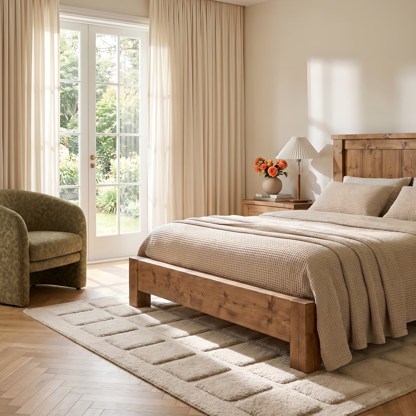 Orla Bed Frame 30cm High  / Chunky Solid Rustic Pine Bed with Headboard