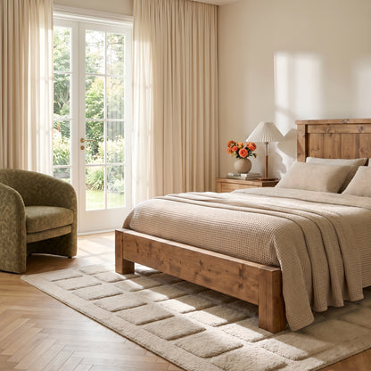 Orla Bed Frame 30cm High  / Chunky Solid Rustic Pine Bed with Headboard