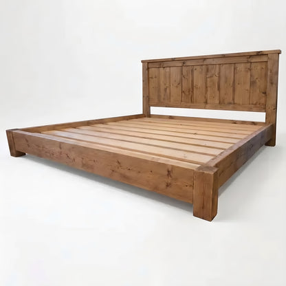Orla Bed Frame 30cm High  / Chunky Solid Rustic Pine Bed with Headboard