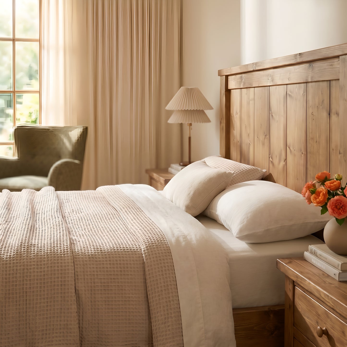 Orla Bed Frame 30cm High  / Chunky Solid Rustic Pine Bed with Headboard