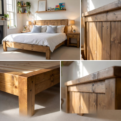 Orla Bed Frame 30cm High  / Chunky Solid Rustic Pine Bed with Headboard