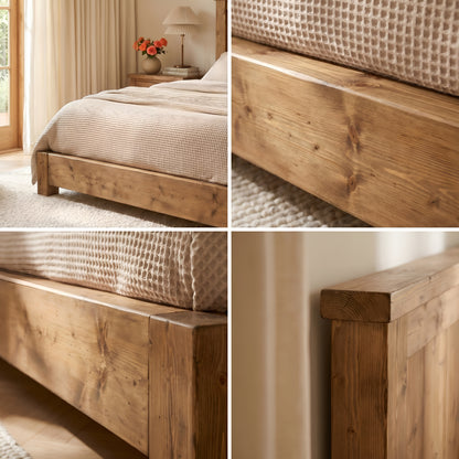 Orla Bed Frame 30cm High  / Chunky Solid Rustic Pine Bed with Headboard