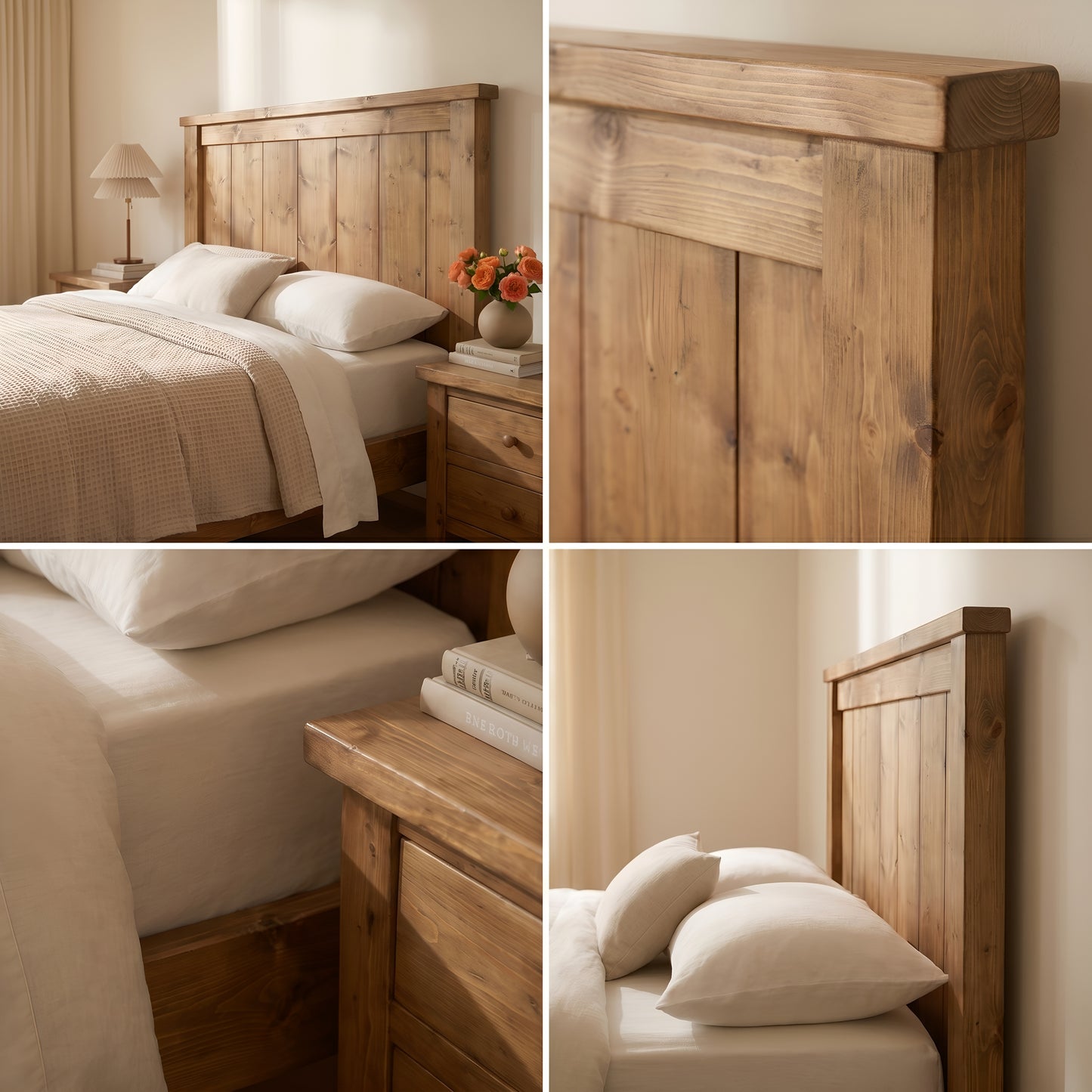Orla Bed Frame 30cm High  / Chunky Solid Rustic Pine Bed with Headboard