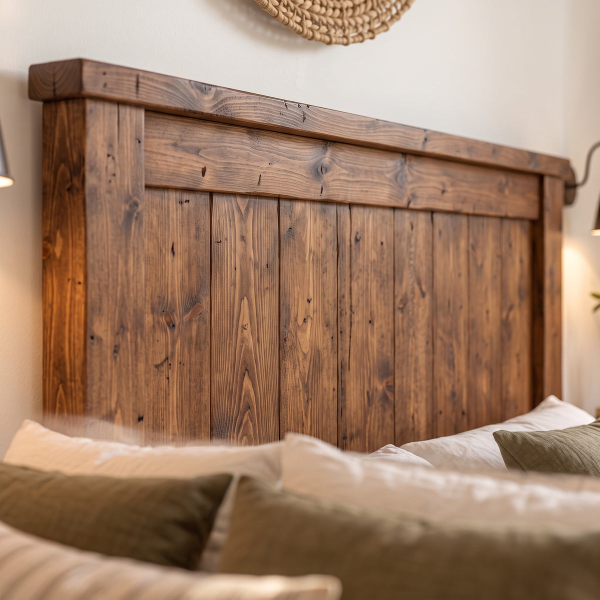 Orla Bed Frame Walnut Colour 30cm High  / Chunky Solid Rustic Pine Bed with Headboard