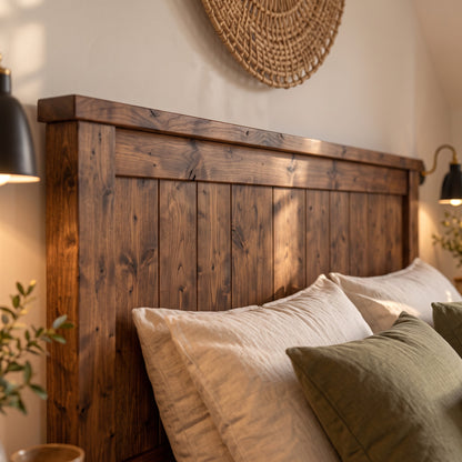 Orla Bed Frame Walnut Colour 30cm High  / Chunky Solid Rustic Pine Bed with Headboard