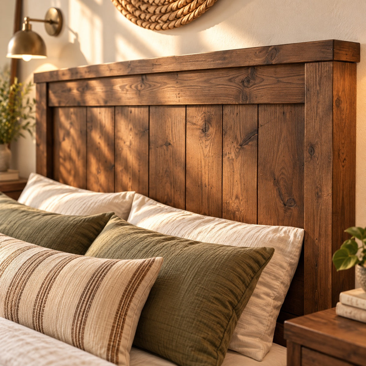 Orla Bed Frame Walnut Colour 30cm High  / Chunky Solid Rustic Pine Bed with Headboard