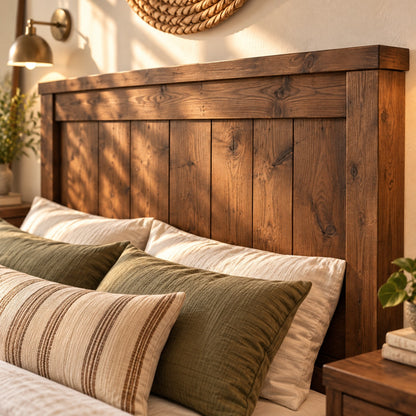 Orla Bed Frame Walnut Colour 30cm High  / Chunky Solid Rustic Pine Bed with Headboard
