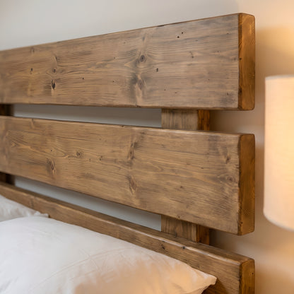 Orvix Bed Frame 30cm High  / Chunky Solid Rustic Pine Bed with Headboard