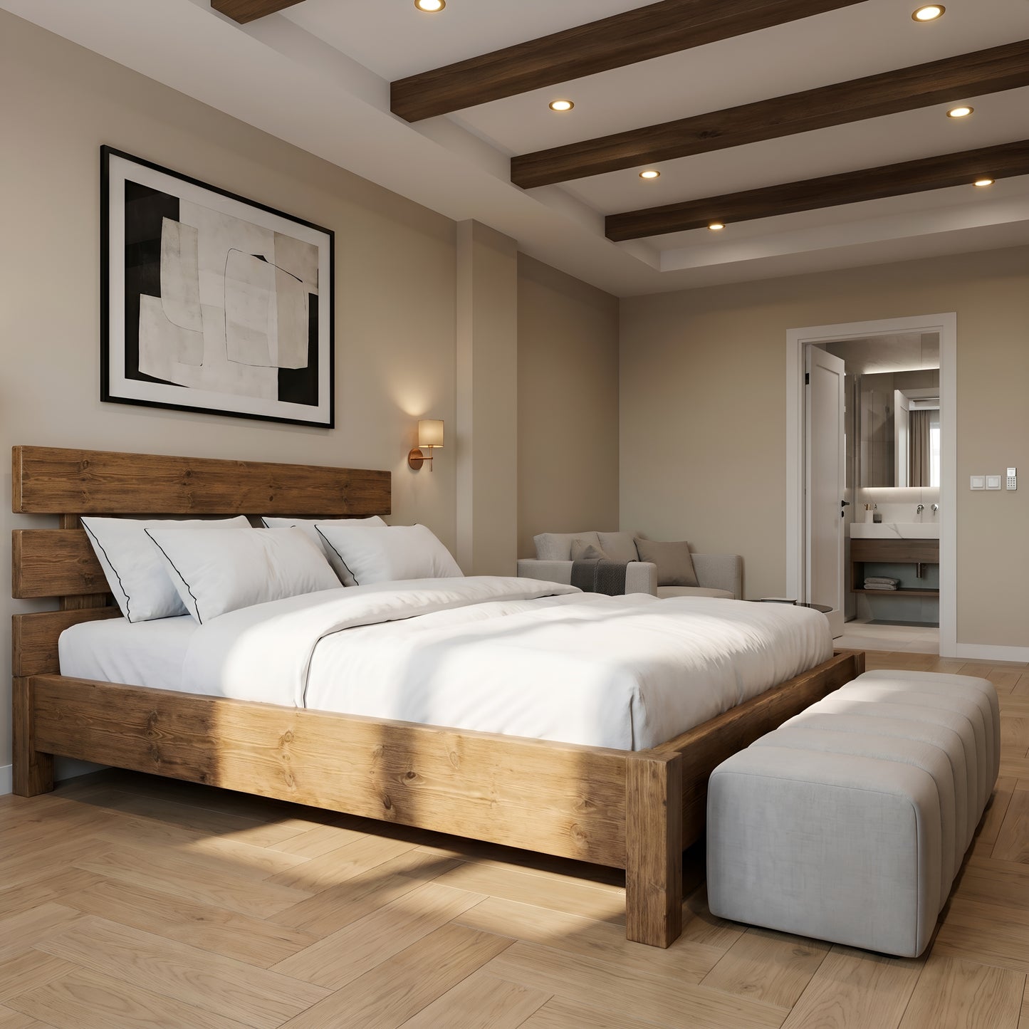 Orvix Bed Frame 30cm High  / Chunky Solid Rustic Pine Bed with Headboard
