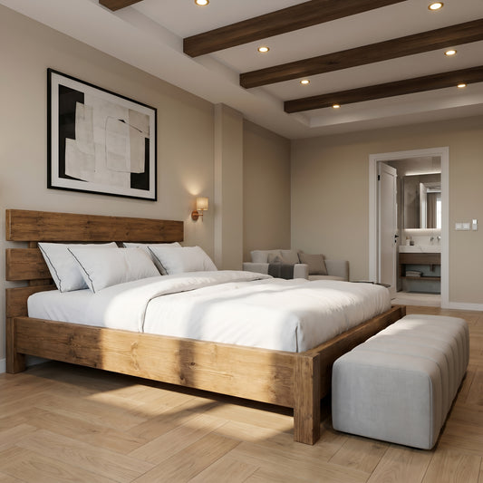 Orvix Bed Frame 30cm High  / Chunky Solid Rustic Pine Bed with Headboard